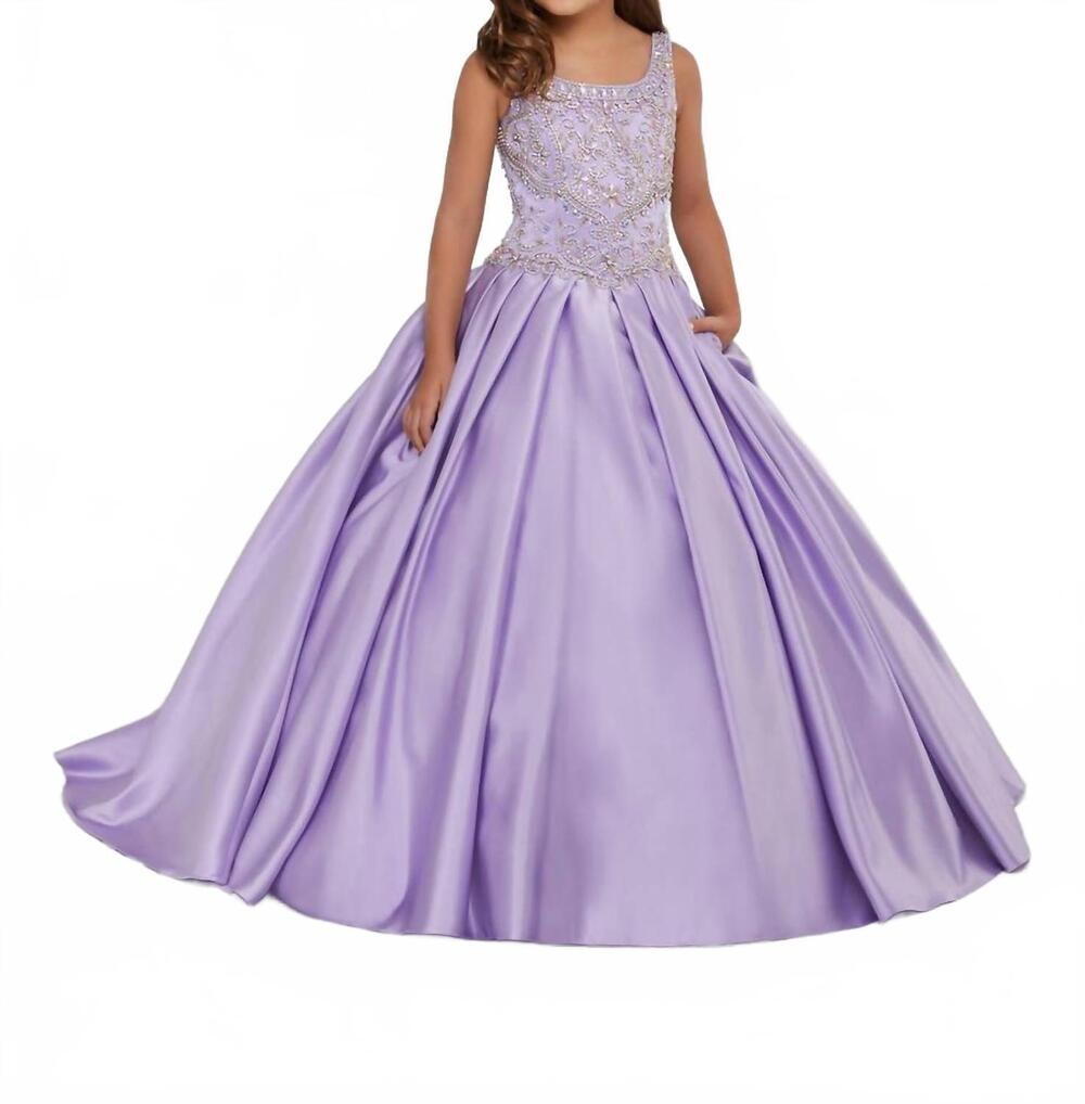 NEW TIFFANY DESIGNS scoop neck beaded bodice dress in lilac